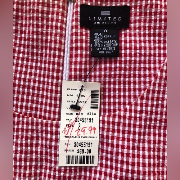 The Limited Gingham Sleeveless Dress- Lined - Size 8- Red & White NWT - Picture 3 of 7